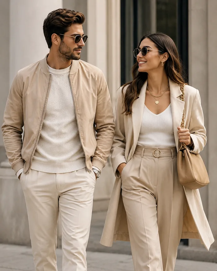 Pareja luciendo ropa de una boutique