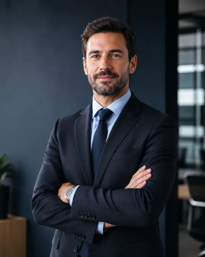 Profesional de traje en una oficina moderna