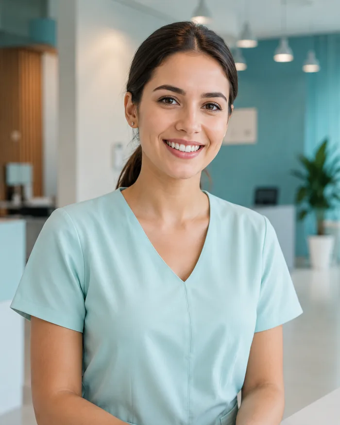 Profesional de servicios sonriendo en su negocio